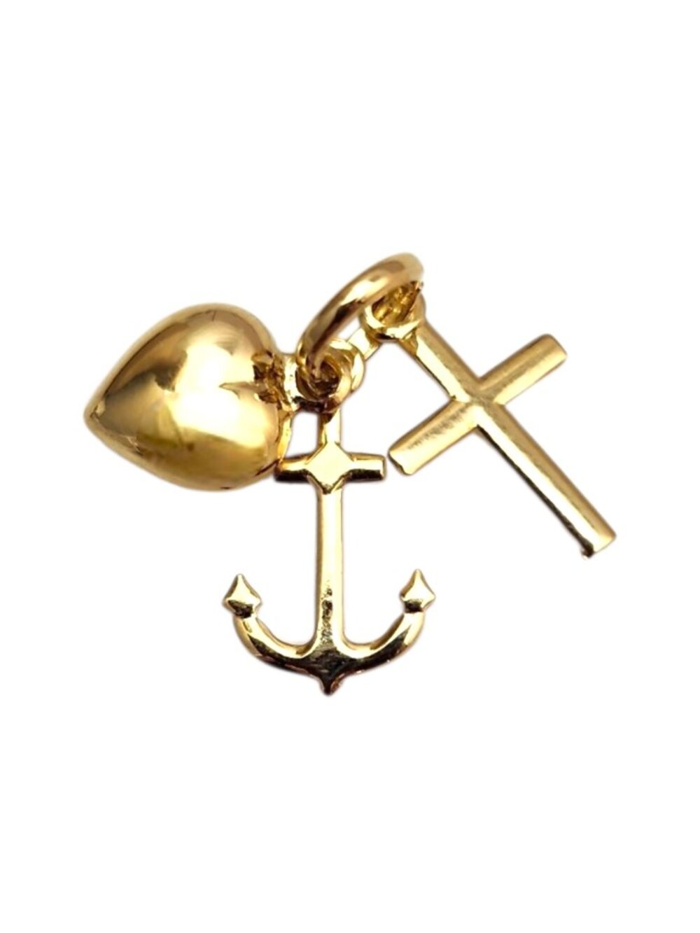 18K Yellow Gold Heart, Anchor, Cross "Faith Love Hope" Charm #25327
